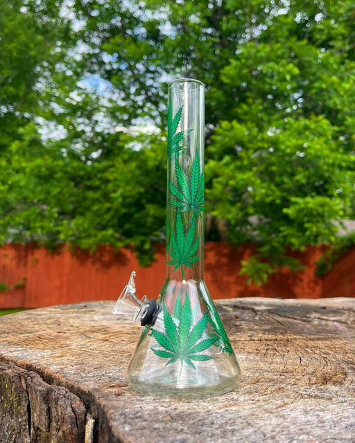 Green Leaf Glass Bong Hookah Water Pipe 8"+5 FREE Screens
