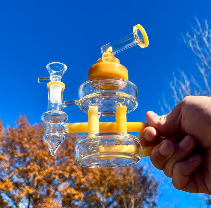 6.5" Christmas Tree Yellow Mini Dab Rig Recycler Glass Water Pipe