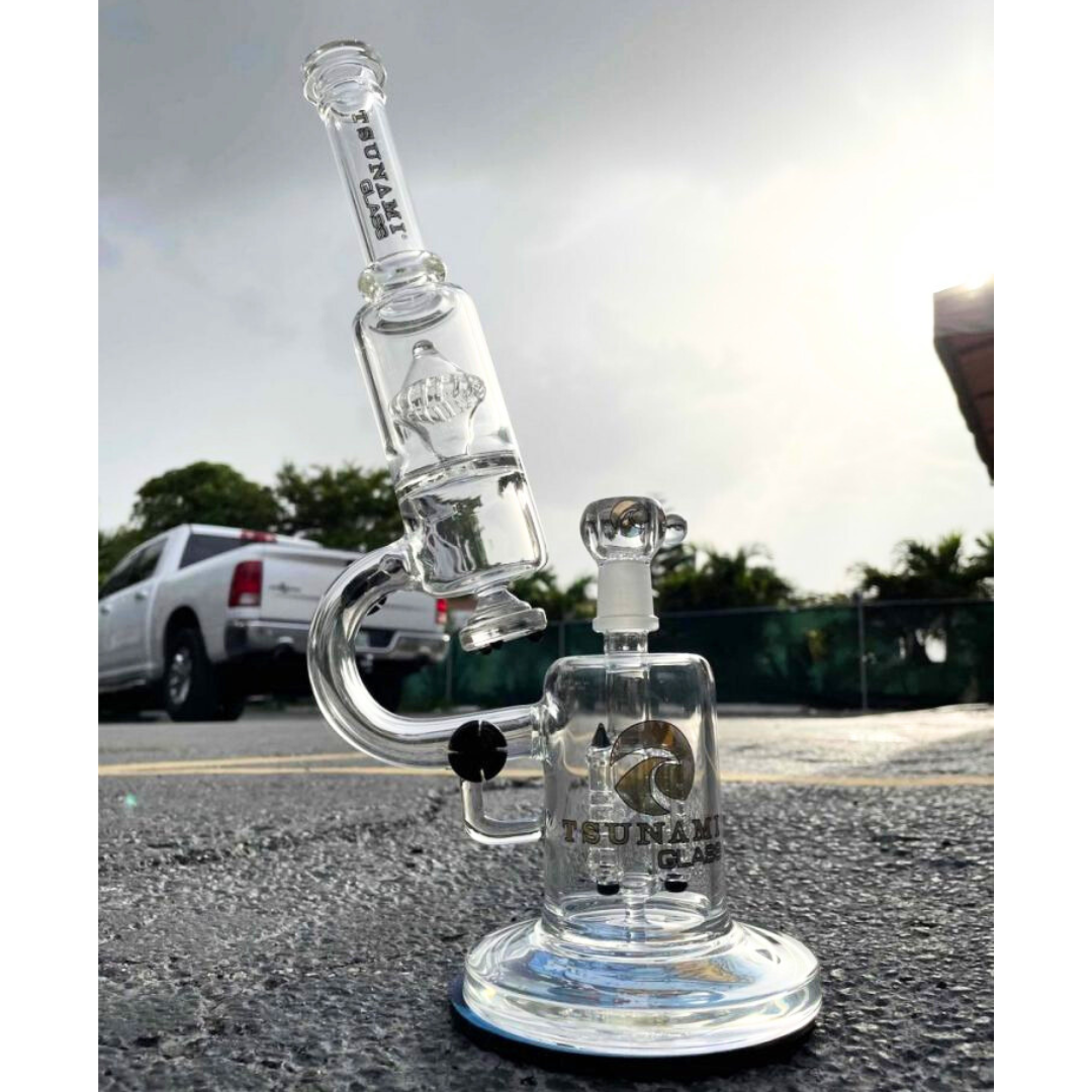 14" Tsunami Glass - Microscope Perc Bong Or Recycler Dab Rig