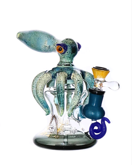 6" Tattoo Glass -Kraken Octopus Glass Water Pipe Bong