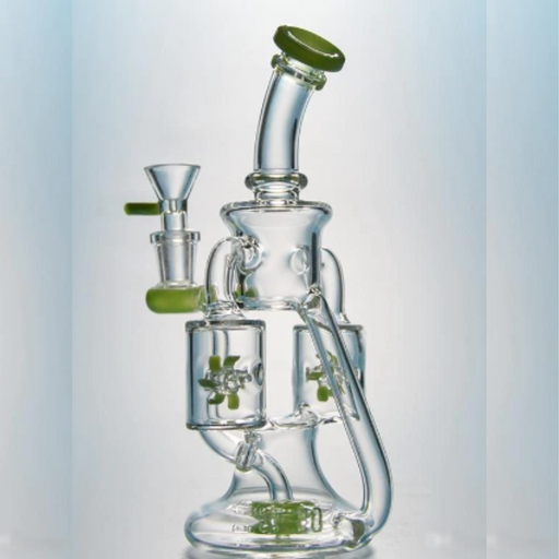 9″ Double Propeller Dual Recycler Glass Beaker Dab Rig Or Bong Free Shipping