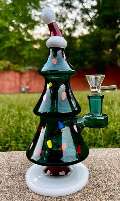 9" Christmas Tree XL Bong Dab Rig: Holiday Water Pipe Celebration