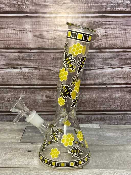 Buzzworthy Glow: 8" Hand-Painted HoneyBee Glass Water Pipe Bong for Vibrant Smoking