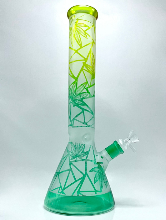Frosted Foliage: 12" Beaker Bong with Leaf Design