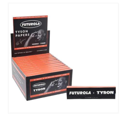 Experience the epitome of smoking sophistication with Futurola X Tyson King Size Slim Brown Rolling Papers - 1 Count. 