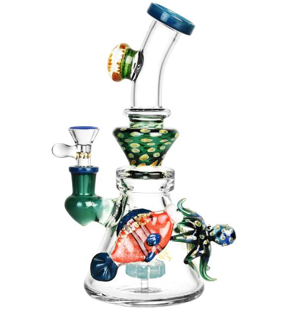 9" Tattoo Glass -Ocean Life Glass Water Pipe Bong 