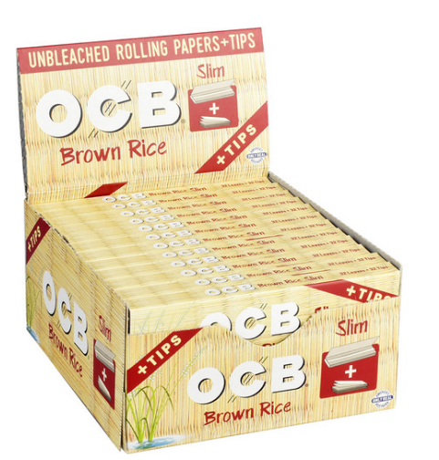 OCB Brown Rice Slim Unbleached Rolling Papers + Tips - 1 Count