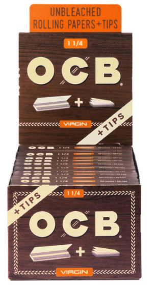 OCB Virgin 1 1/4 Unbleached Rolling Papers + Tips Single Count