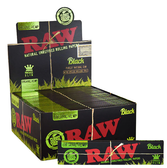 Organic RAW Black King Size Slim Hemp Rolling Papers: Single Count