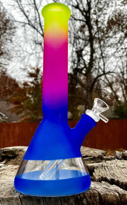 10-Inch Rainbow Frosted Beaker Glass Water Pipe/Bong: Vibrant Smoking Experience