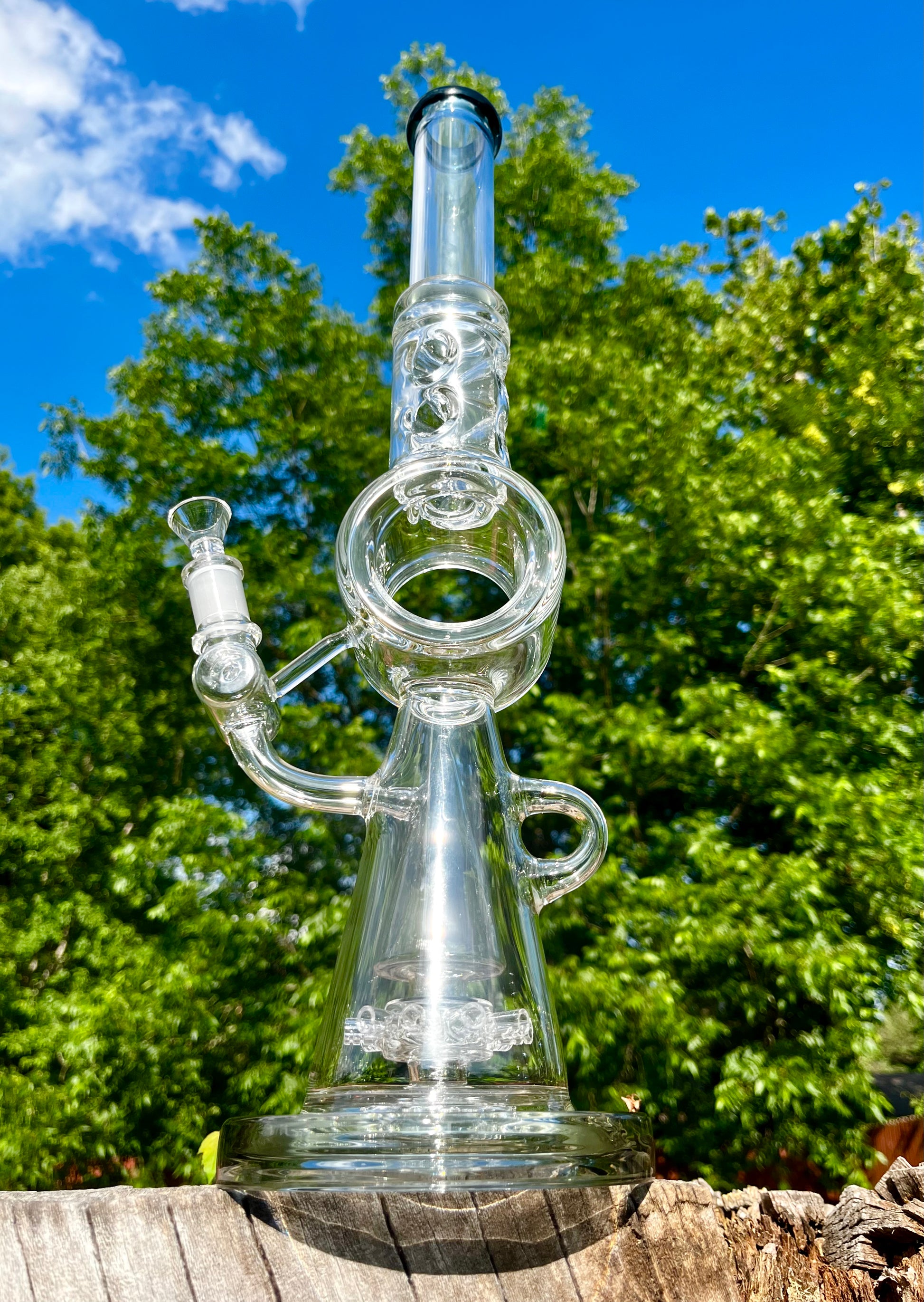 Premium 18-Inch Glass Water Pipe with Sprinkler & Cylinder Percs, Ice Catcher, and Straight Neck: Elevate Your Smoking Experience