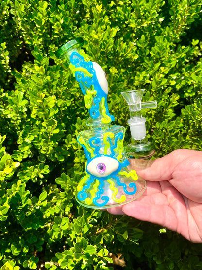 7-Inch Illuminating Glass Dab Rig Water Pipe Bong | Blue and Green Glow in the Dark | High-Quality Portable Smoking Experience