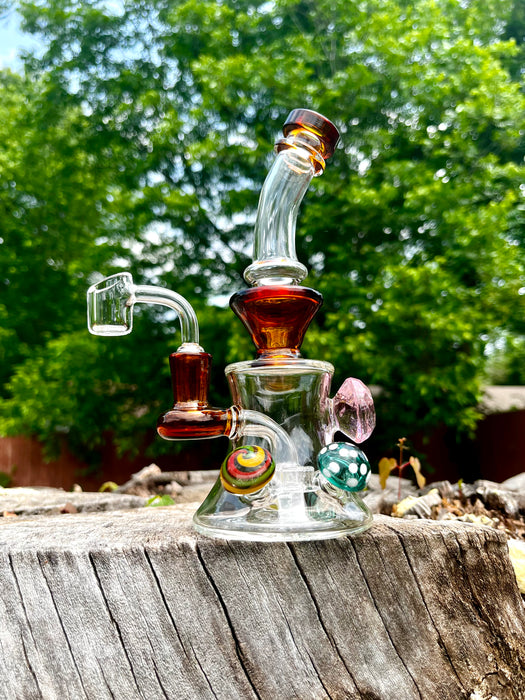 Gem and Mushroom Oil Rig - Portable Borosilicate Glass Dab Rig with Perc Disc for Smooth Hits