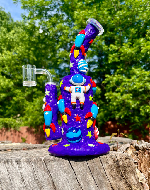 Cosmic Adventure: 9-Inch Dab Rig Water Pipe Bong with Purple Ceramic, Honeycomb Percolator, and Outer Space Design