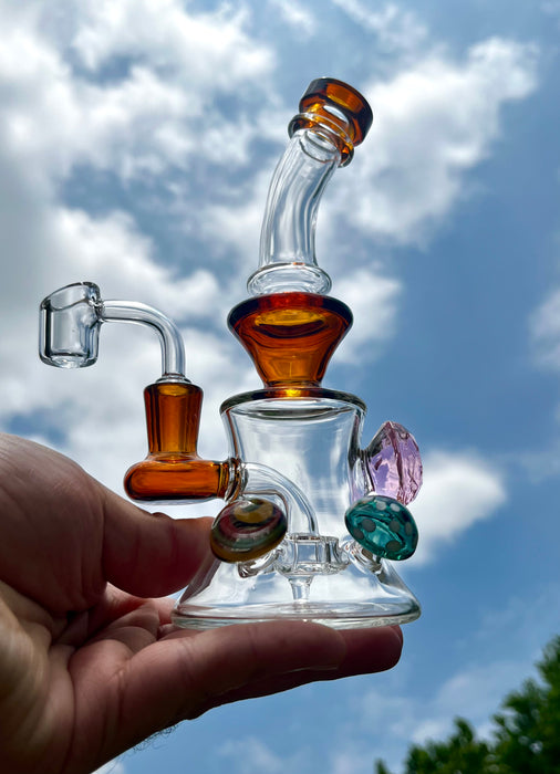 Gem and Mushroom Oil Rig - Portable Borosilicate Glass Dab Rig with Perc Disc for Smooth Hits