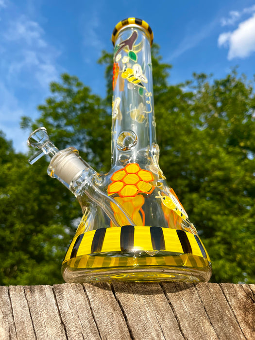 Close-up of Hand Painted Detail on Busy Bee Bong - Whimsical Charm and Aesthetics