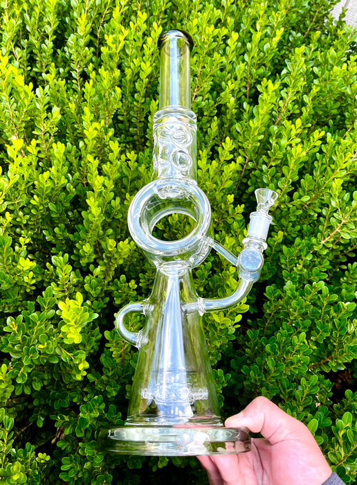 Premium 18-Inch Glass Water Pipe with Sprinkler & Cylinder Percs, Ice Catcher, and Straight Neck