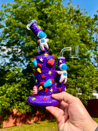 Cosmic Adventure: 9-Inch Dab Rig Water Pipe Bong with Purple Ceramic, Honeycomb Percolator, and Outer Space Design