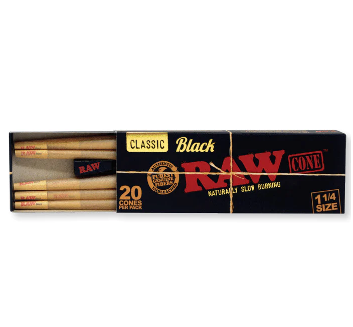 RAW Black 1 1/4 Size Pre Rolled Cones 1 Count