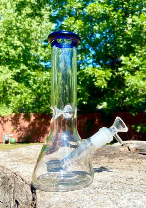 8-Inch Blue Beaker Water Pipe with Ultimate Self Care