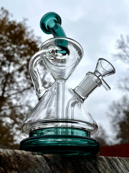 8" Hour Glass Green Dab Rig Recycler Glass Water Pipe