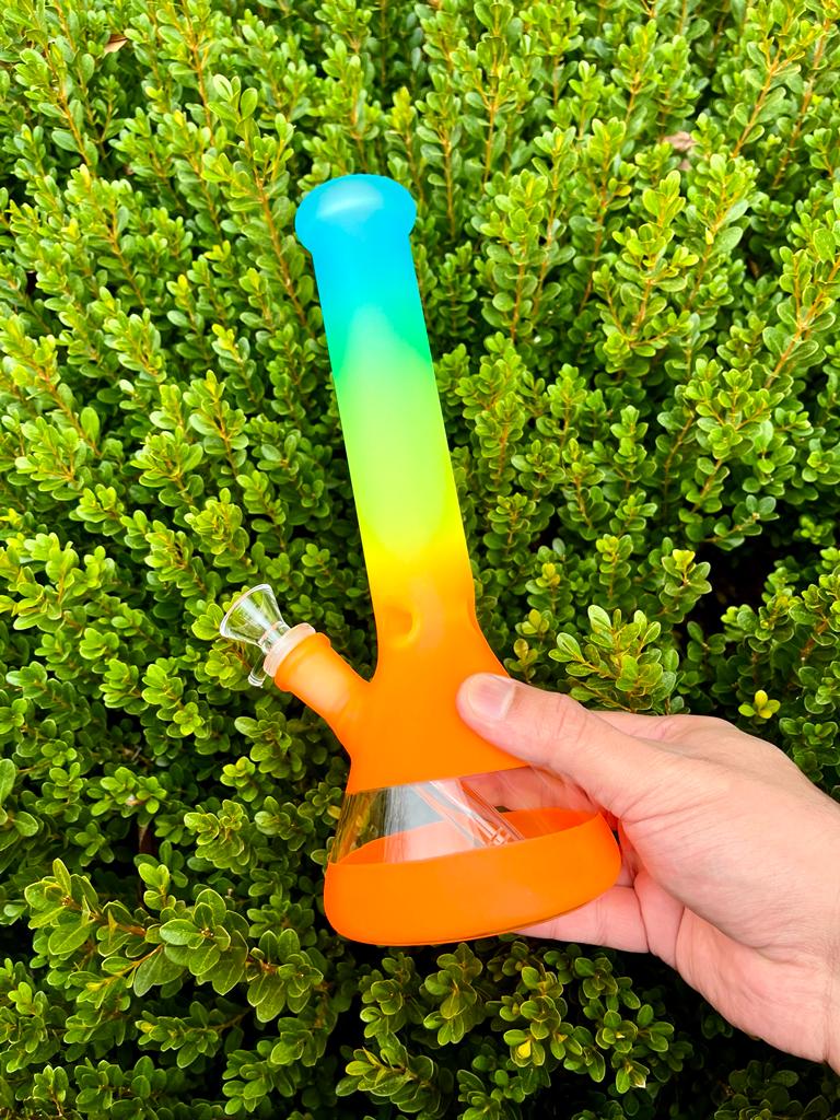 Orange Rainbow Frosted 10 Inch Beaker Glass Water Pipe/ Bong