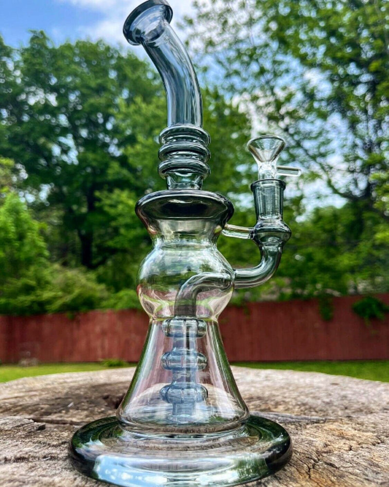 10 Inches Glass Hookah Water Pipe Bong Teal Black + 5 FREE Screens