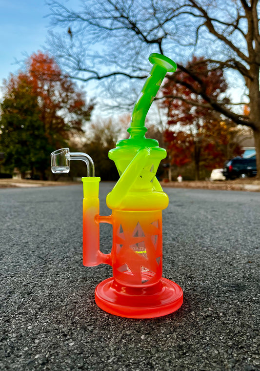 10" Rasta Rainbow Recycler Beaker Dab Rig Or Bong