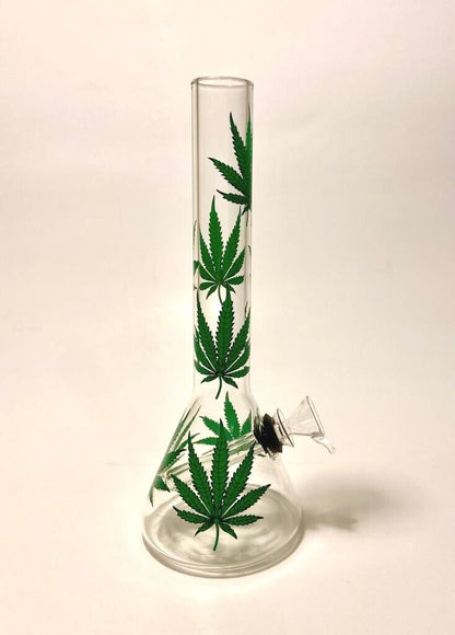 Green Leaf Glass Bong Hookah Water Pipe 8"+5 FREE Screens