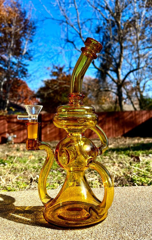 10" Yellow Klein Vortex Recycler Beaker Dab Rig Or Bong