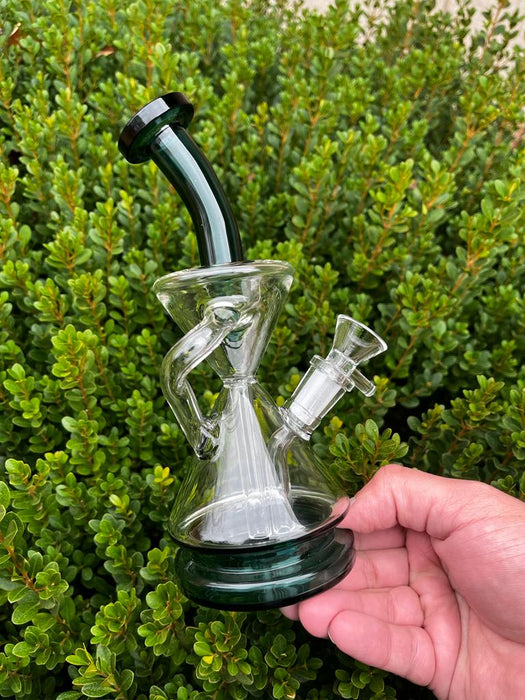 8" Hour Glass Green Dab Rig Recycler Glass Water Pipe
