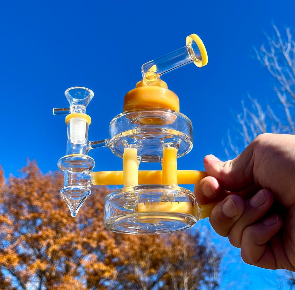 6.5" Christmas Tree Yellow Mini Dab Rig Recycler Glass Water Pipe