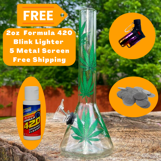 8"Green Leaf Glass Bong Hookah Water Pipe With Free Gift