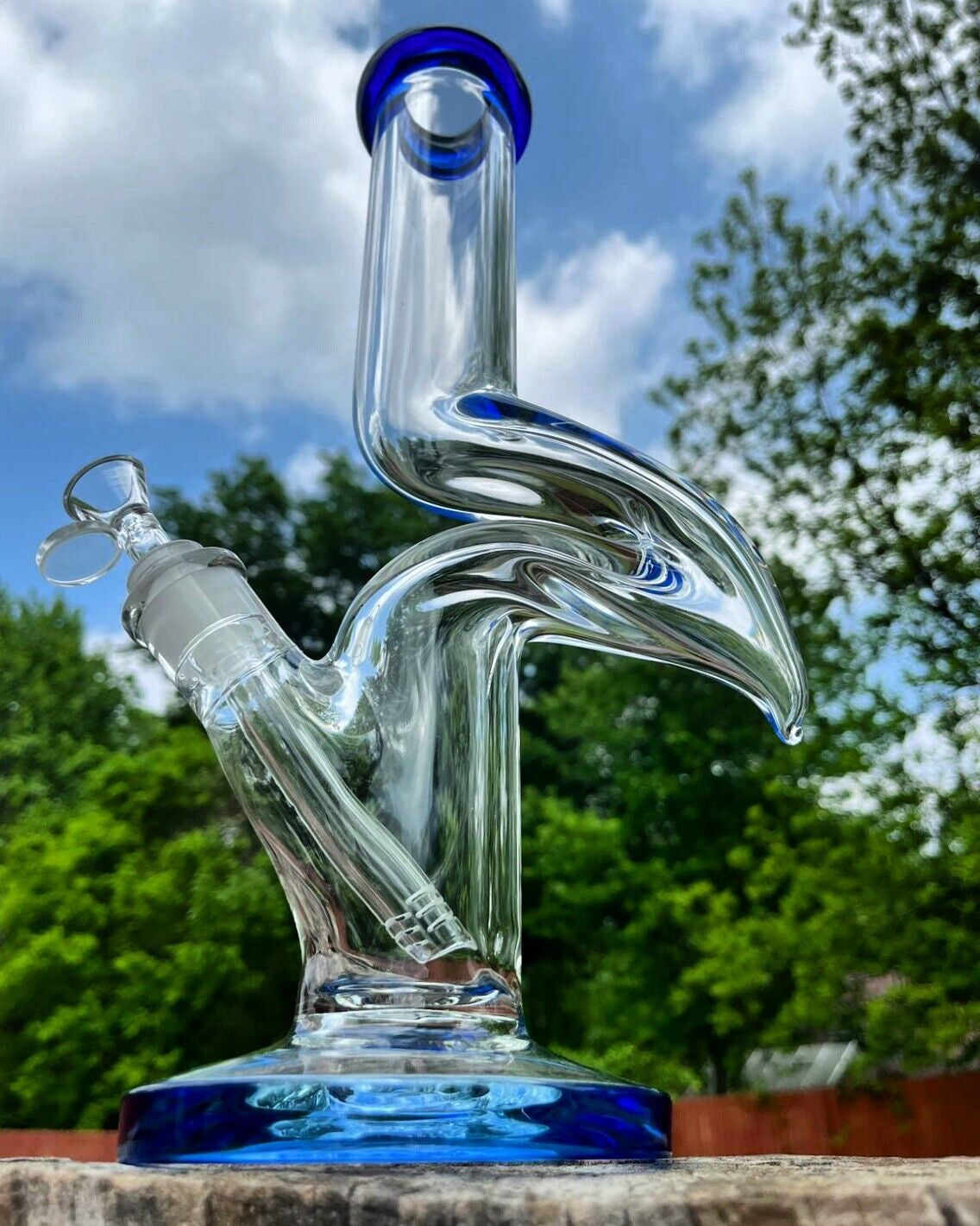 14 Inches Swiss Zong Glass Hookah Water Pipe Bong Blued + 5 FREE Screens