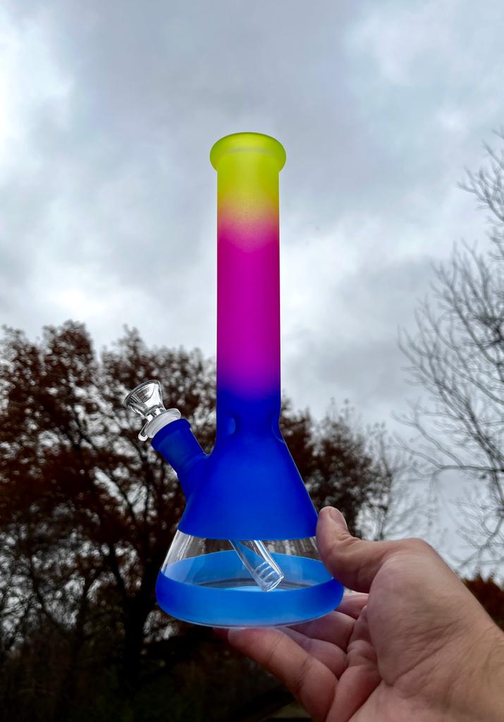 Rainbow Frosted 10 Inch Beaker Glass Water Pipe/ Bong