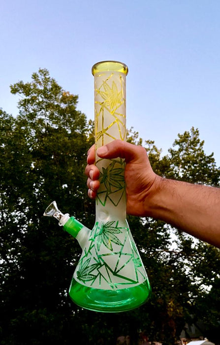 14" Frosted Leaf Heavy beaker bong with ice catcher
