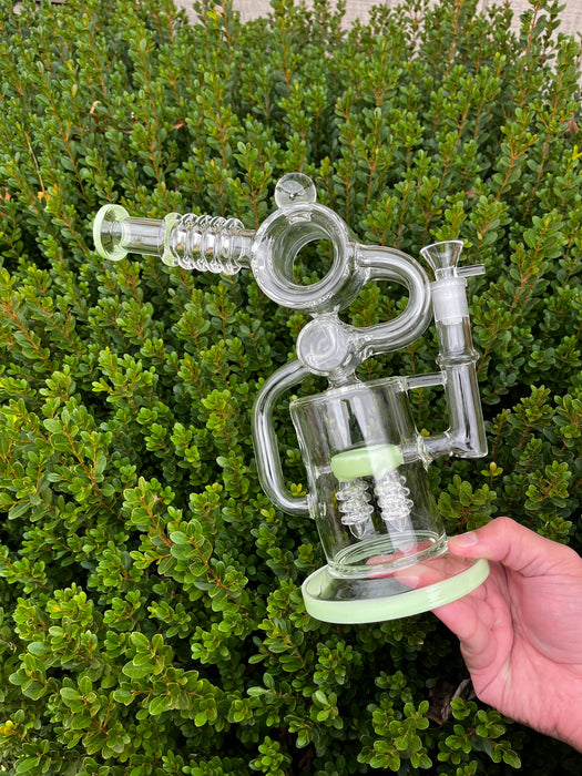 12" Green Inline Perc Dab Rig Recycler Glass Bong Beaker