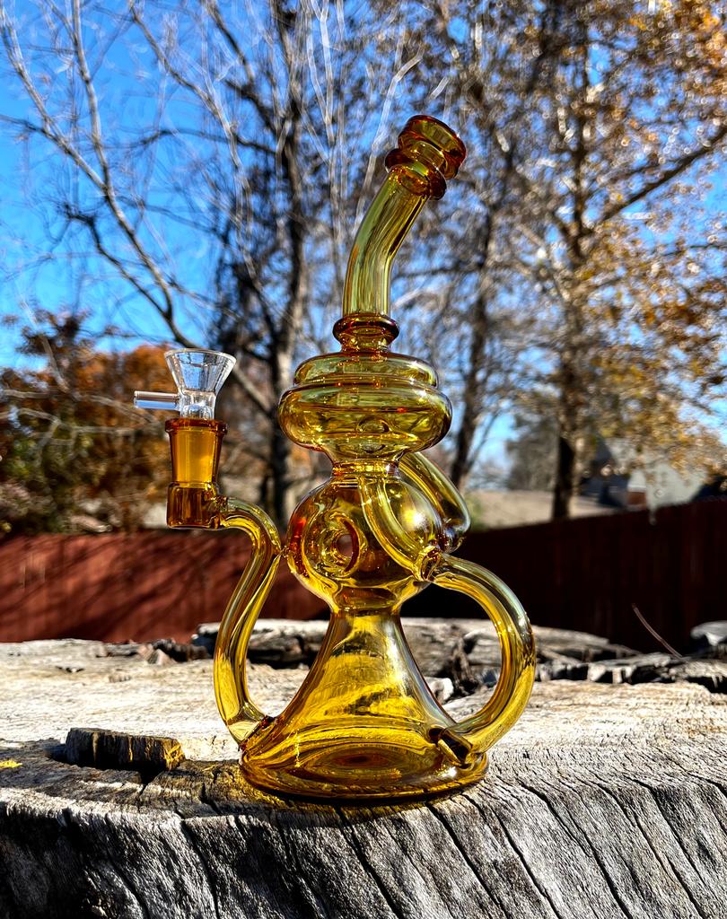 10" Yellow Klein Vortex Recycler Beaker Dab Rig Or Bong