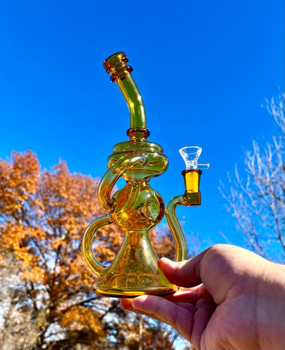 10" Yellow Klein Vortex  Recycler Beaker Dab Rig Or Bong