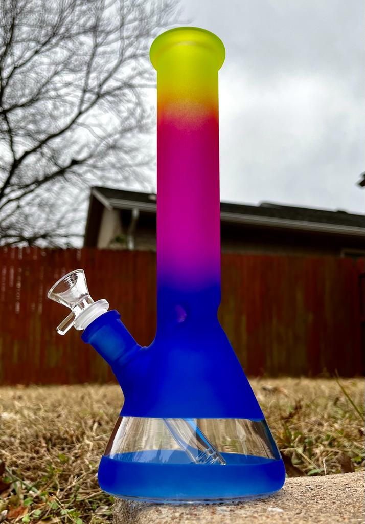 Rainbow Frosted 10 Inch Beaker Glass Water Pipe/ Bong