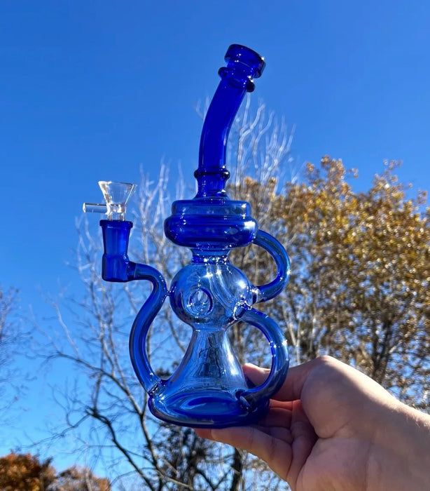 10" Blue Stoner Ball Glass Recycler Beaker Dab Rig Or Bong