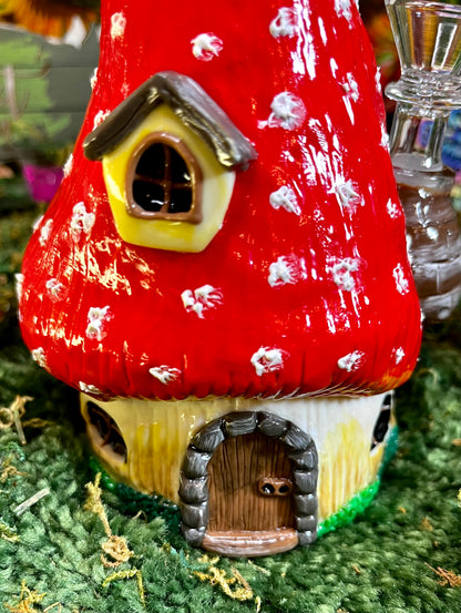 Mushroom House Bong Water Pipe Red