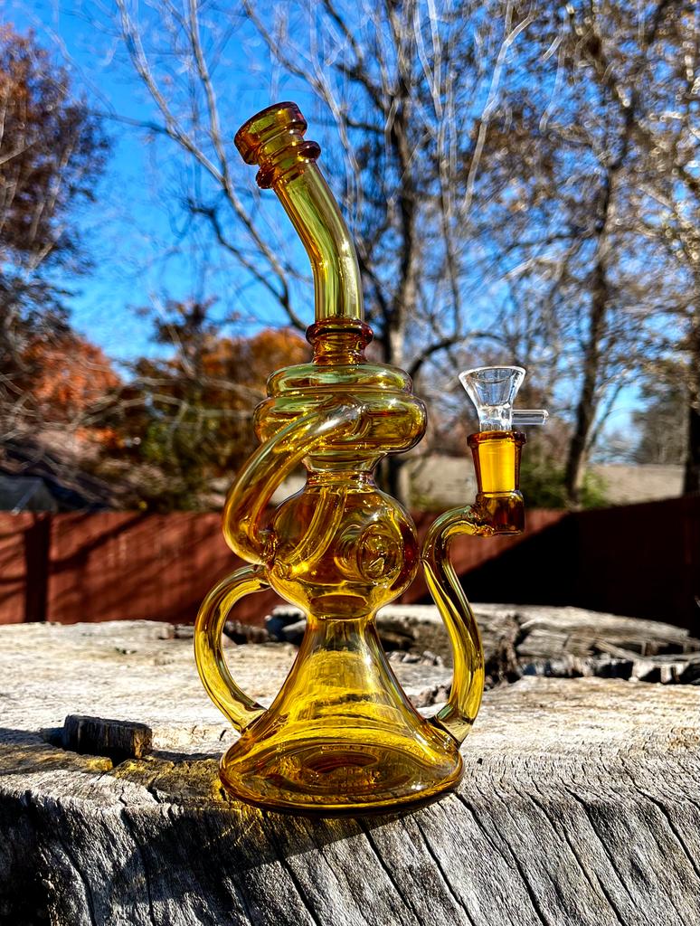 10" Yellow Klein Vortex  Recycler Beaker Dab Rig Or Bong