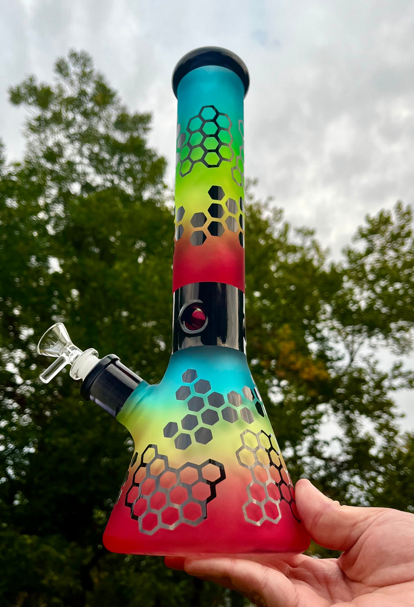 14" Rainbow Color Honey Bee Beaker Ice Bong Water Pipe