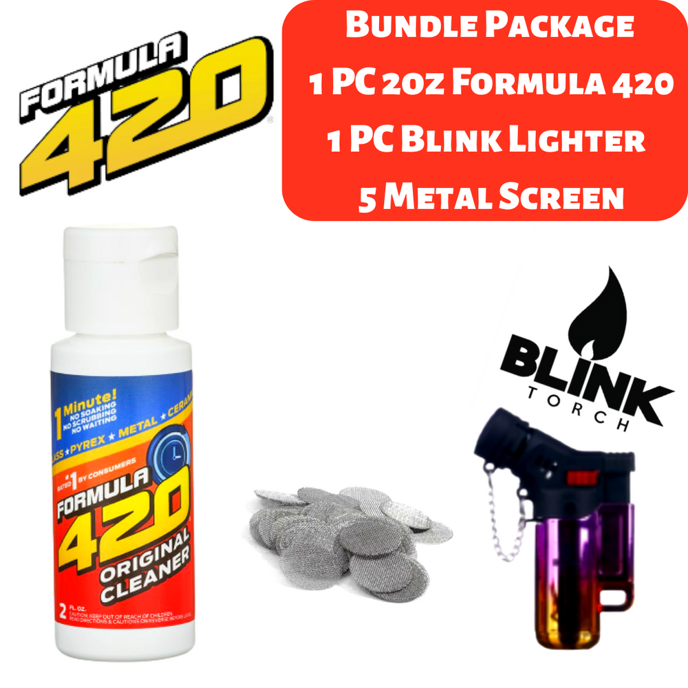 1 PC Blink Torch & Lighter+1 PC Formula 420 Pipe Cleaner 2 oz+5 Metal Screen