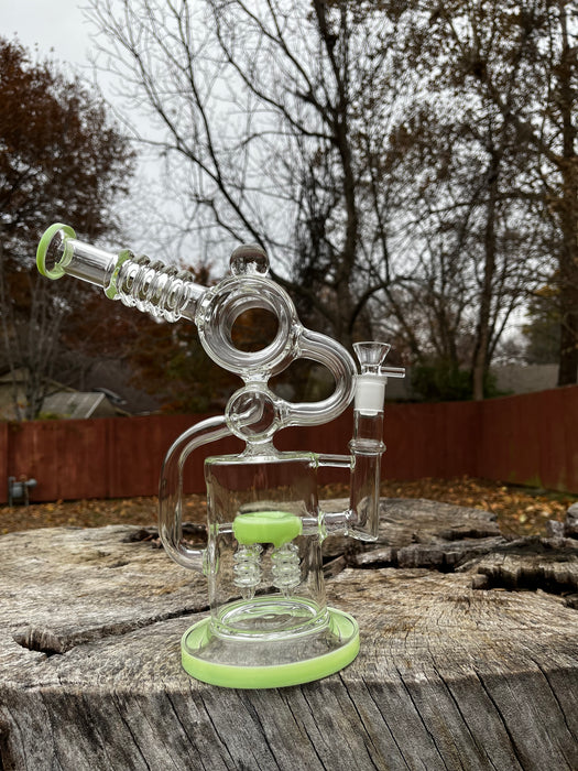 12" Green Inline Perc Dab Rig Recycler Glass Bong Beaker