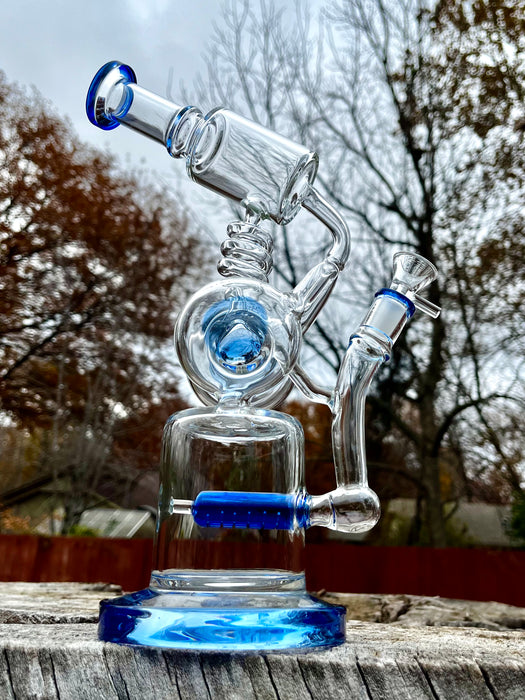 12” Blue Space Rocket Recycler Multi Perc Water Pipe Dab Rig