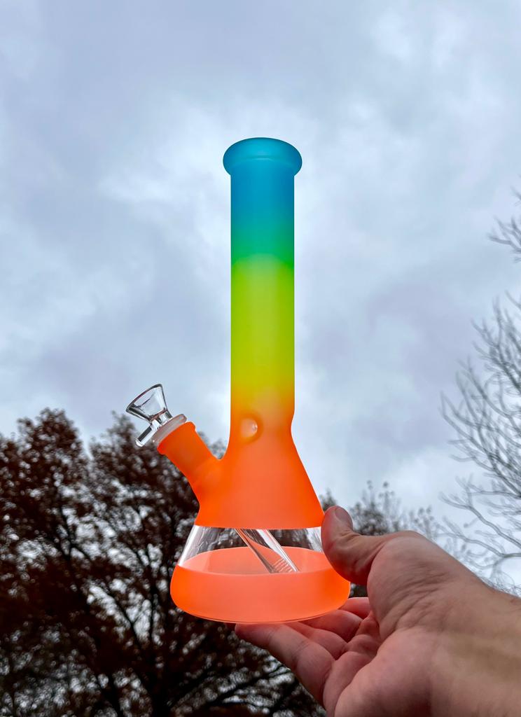 Orange Rainbow Frosted 10 Inch Beaker Glass Water Pipe/ Bong