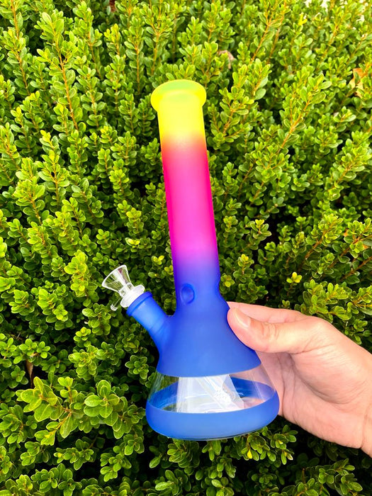 Rainbow Frosted 10 Inch Beaker Glass Water Pipe/ Bong