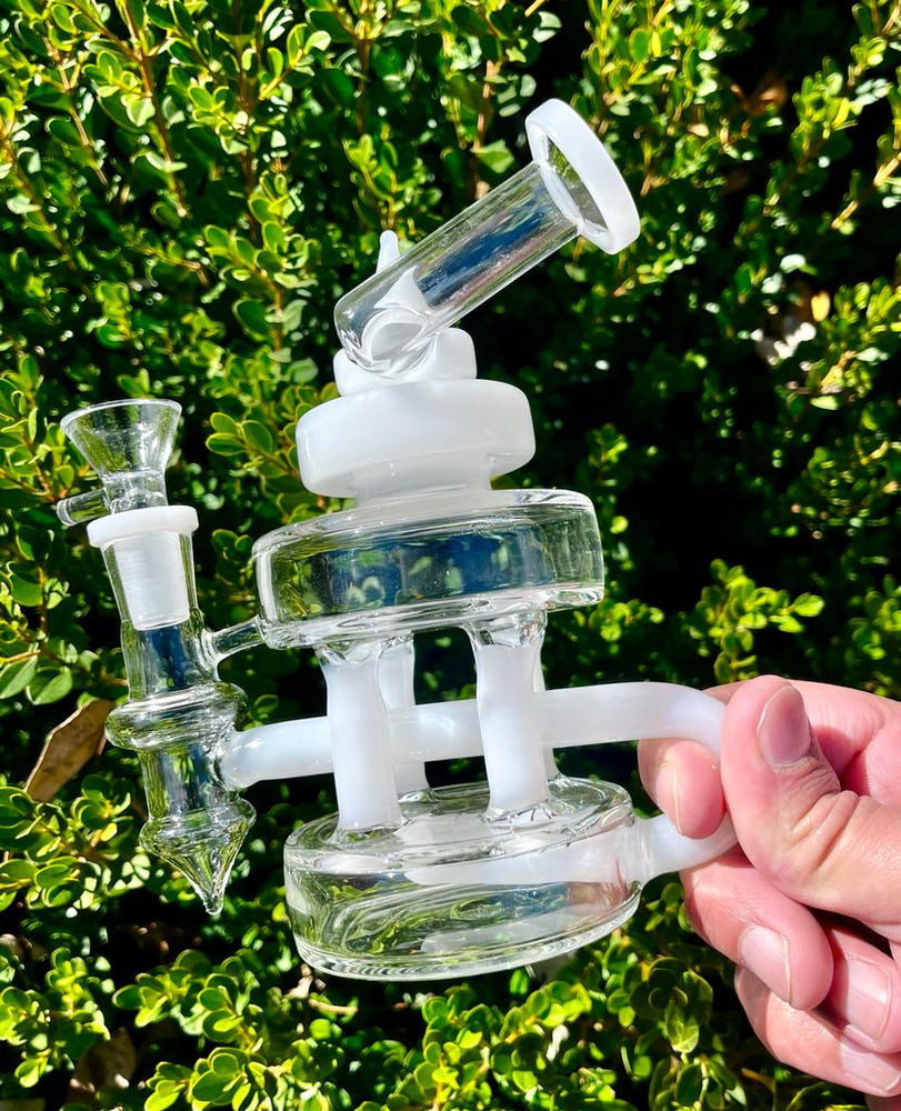 6.5" Christmas Tree White Mini Dab Rig Recycler Glass Water Pipe